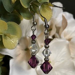 Purple and clear crystal handmade earrings